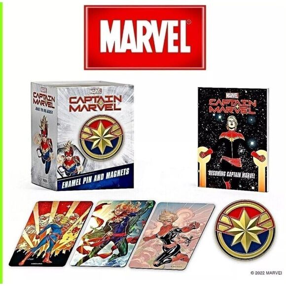 Captain Marvel Embossed Enamel Pin and Magnets‎ (3)+1 BRAND NEW SEALED - Picture 1 of 5